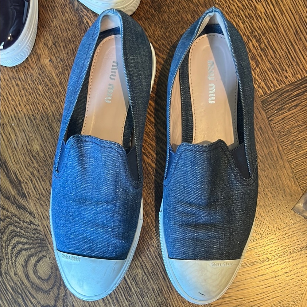 Miu Miu Dark Blue Denim Slip-On Shoes